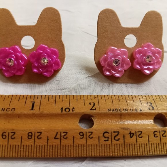 Two Pair Handmade Hand Crafted Glued Resin Flower Stud Earrings Jewelry #50 - Picture 12 of 13